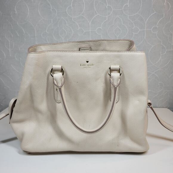 Kate Spade Larchmont Ave Evangelie Satchel Cream‎ Pebbled Leather Crossbody Bag - Picture 4 of 16